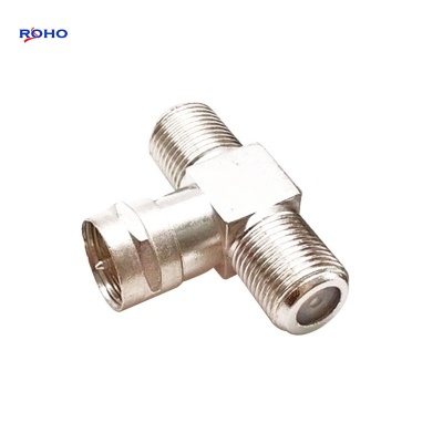 F Male to 2 F Female Tee Connector Adapter
